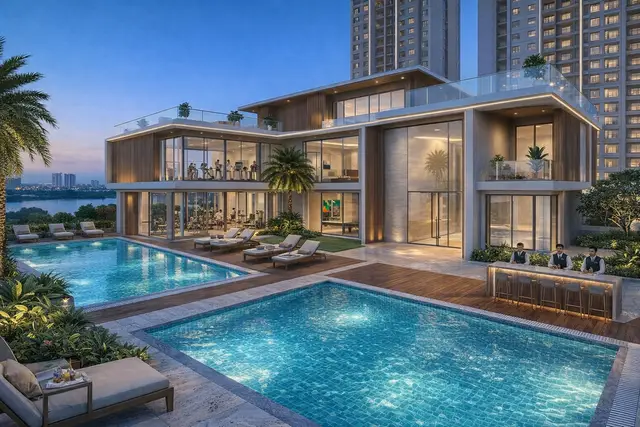 Clubhouse and poolside view at L&T Realty Jakkur